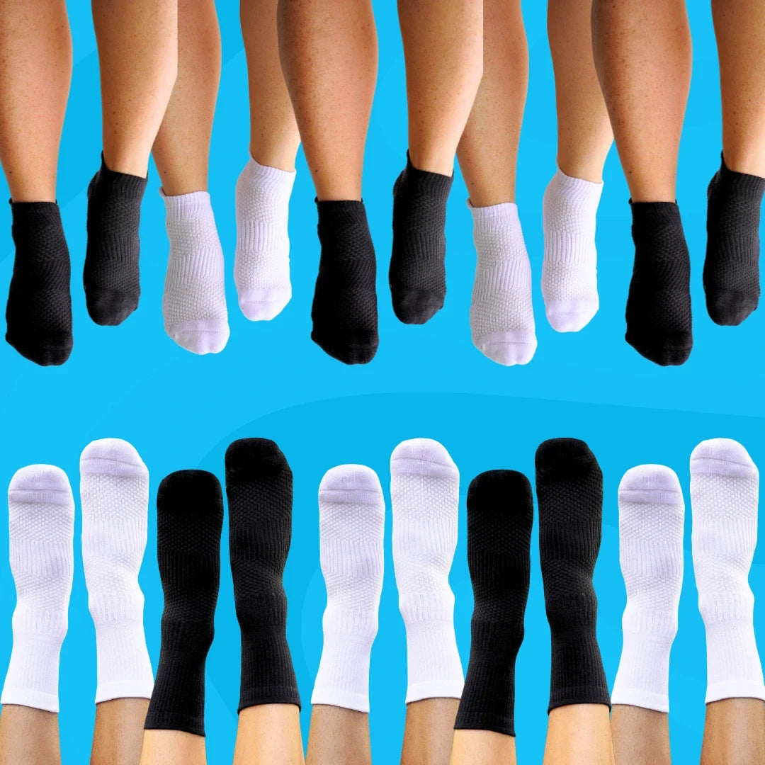 Crew and Ankle Compression Socks 10 Pack Black White