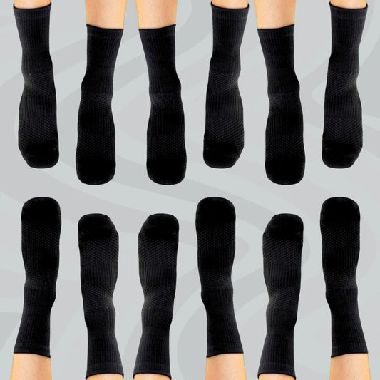 Crew Length Compression Socks 6 Pairs Black Bamboo