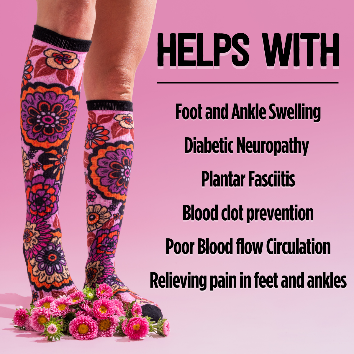 Bamboo Knee-High Black Compression Socks