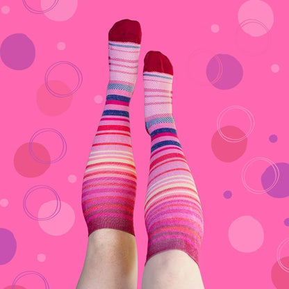Pink and White Stripes Classic Compression Socks