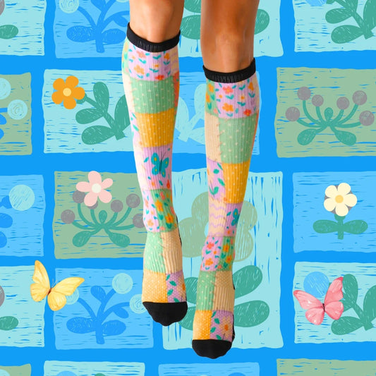 Patch Work Knee High Compression Socks